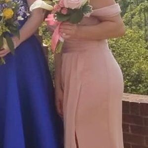 light pink off the shoulder prom dress